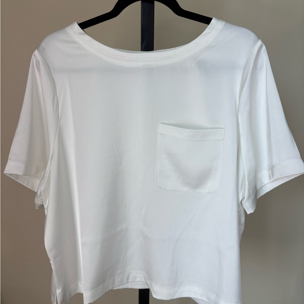 Good American White Short Sleeve Tee with Pocket